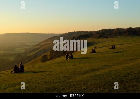 Reigate Hill, Sonnenuntergang im Herbst Stockfoto