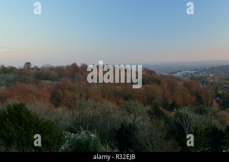 Reigate Hill, Sonnenuntergang im Herbst Stockfoto