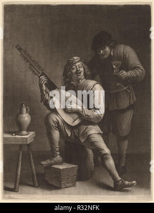 Der Lautenspieler und der Trinker. Abmessungen: Blatt (an der Platte mark getrimmt): 27,5 x 31 cm (10 13/16 x 12 3/16 in.). Medium: MEZZOTINT. Museum: Nationalgalerie, Washington DC. Autor: Wallerant Vaillant nach David Teniers der Jüngere. Stockfoto