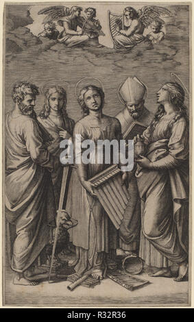 Die Saint Cecilia. Medium: Gravur. Museum: Nationalgalerie, Washington DC. Autor: Marcantonio Raimondi nach Raphael. Stockfoto