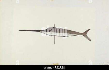 Schwertfisch Wetterfahne. Stand: 1938. Maße: gesamt: 24,1 x 40,5 cm (9 1/2 x 15 15/16 in.) Original IAD Objekt: 36' hoch; 81" lang. Medium: Aquarell und Graphit auf Papier. Museum: Nationalgalerie, Washington DC. Autor: Robert Pohle. Stockfoto