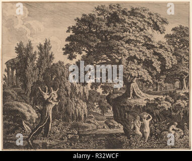 Arkadische Landschaft mit einem Satyr Familie. Vom: 1759-1835. Maße: Blatt: 28,1 x 35,9 cm (11 1/8 x 14 1/8 in.) (an der Platte mark getrimmt). Medium: Radierung auf Webte Papier. Museum: Nationalgalerie, Washington DC. Autor: Carl Wilhelm Kolbe. Stockfoto