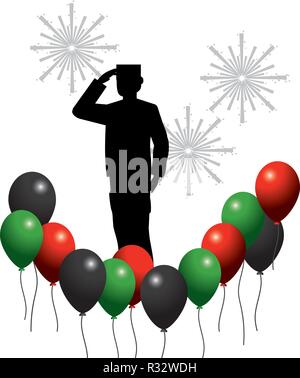 Vereinigte Arabische Emirate Luftballons mit Flagge Farben und Soldat mit gundpowder cartoon Vector Illustration graphic design Stock Vektor