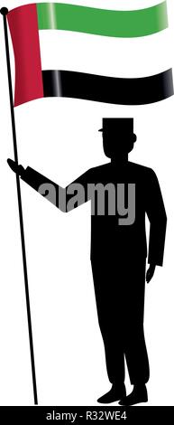 Vereinigte Arabische Emirate Fahne mit Soldat cartoon Vector Illustration graphic design Stock Vektor