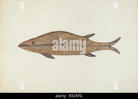 Fisch Wetterfahne. Vom: C. 1938. Maße: gesamt: 24,1 x 35,5 cm (9 1/2 x 14 in.) Original IAD Objekt: 30 Zoll lang. Medium: Aquarell und Graphit auf Papier. Museum: Nationalgalerie, Washington DC. Autor: Frances Matsubara. Stockfoto