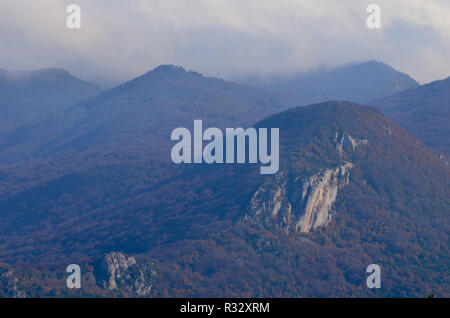 Buchenwälder in den nördlichen Abhang der Sierra de Toloño, eine karstige massiv in der Nähe von Labastida, Baskenland Stockfoto