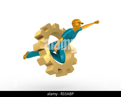 Fliegen super hero Arbeiter in der siegespose. Stockfoto