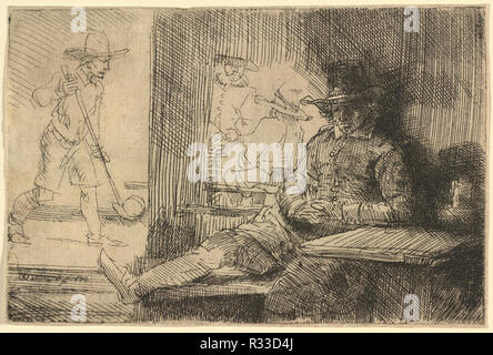 Die Golf Player. Stand: 1654. Maße: Blatt: 9,7 x 14,6 cm (3 13/16 x 5 3/4 in.). Medium: Radierung. Museum: Nationalgalerie, Washington DC. Thema: Rembrandt, HARMENSZOON VAN RIJN. Stockfoto