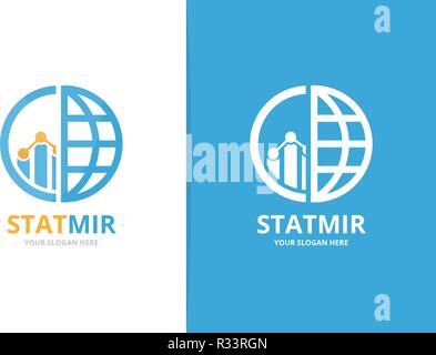 Vektor Grafik und Planet logo Kombination. Diagramm und Welt Symbol oder Icon. Einzigartige Grafik und globe Logo Design Template. Stock Vektor