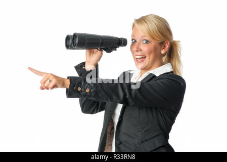 Geschäftsfrau mit dem Fernglas Stockfoto