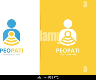 Vektor Mann und Wifi logo Kombination. Menschen und Signal Symbol oder Icon. Einzigartige menschliche und radio Logo Design Template. Stock Vektor