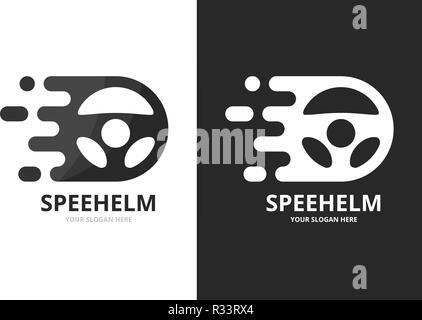 Vektor schnelles Auto Helm logo Kombination. Geschwindigkeit Lenkrad Symbol oder Icon. Einzigartige Ruder und digitale Logo Design Template. Stock Vektor