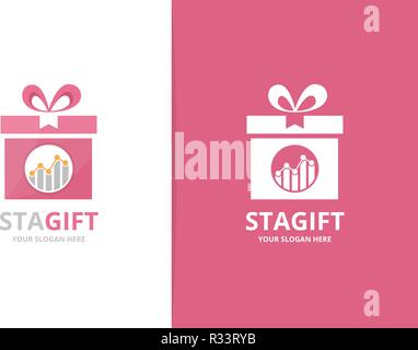 Vektor Grafik und Geschenk logo Kombination. Diagramm und Gegenwart Symbol oder Icon. Einzigartige Grafik und Überraschung Logo Design Template. Stock Vektor