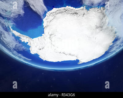 Antarktis vom Platz auf realistisches Modell des Planeten Erde. Extrem feine Details der Planeten und Wolken. 3D-Darstellung. Elemente dieses Bild Stockfoto