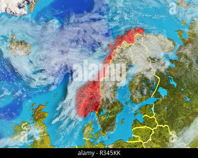 Norwegen von Speicherplatz auf dem Modell des Planeten Erde mit Ländergrenzen. Extrem feine Details der Planeten und Wolken. 3D-Darstellung. Elemente dieser Stockfoto
