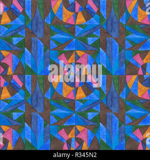 Aquarell von Hand bemalt Ornament nahtlose Muster. Abstrakte geometrische Hintergrund für Oberflächen, Textilien, Verpackung Papiere, Tapeten, Telefon cas Stockfoto