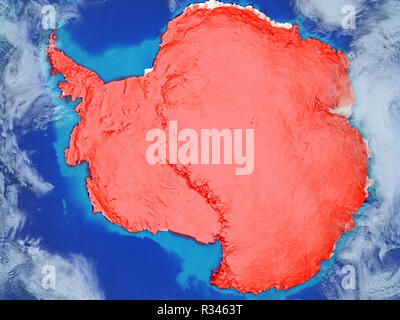 Antarktis vom Platz auf Modell des Planeten Erde mit Ländergrenzen. Extrem feine Details der Planeten und Wolken. 3D-Darstellung. Elemente der Stockfoto