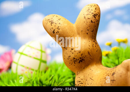 Osterwiese mit Bunny Stockfoto