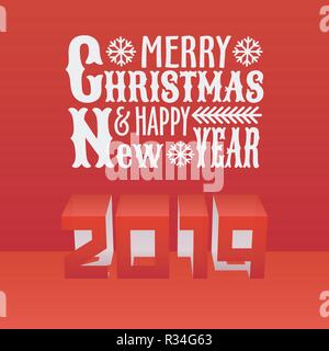 Das neue Jahr 2019 und Weihnachten Text Design. Papier Schneiden Stock Vektor