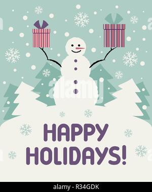 Weihnachtskarte mit Schneemann. Vector Illustration. Eps 10. Stock Vektor