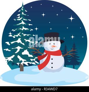 Snowscape Feld mit Schneemann Szene Vector Illustration Design Stock Vektor