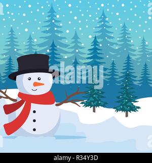 Snowscape Feld mit Schneemann Szene Vector Illustration Design Stock Vektor