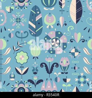 Vektor nahtlose Muster im skandinavischen Stil. Flat Style. Blumen und doodles. Stock Vektor