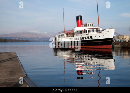 Raddampfer "Beihilfe des Loch' in Balloch pier West Dunbartonshire, Schottland. Wieder aufgebaut, die von Freiwilligen der Magd des Loch Erhaltung Soc Stockfoto