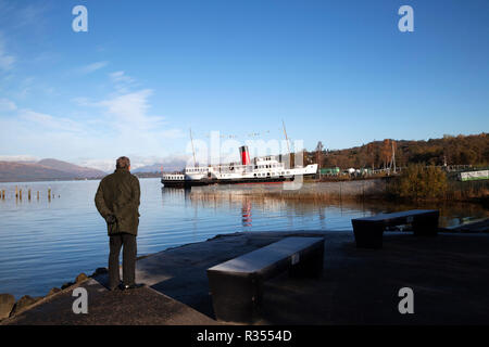 Raddampfer "Beihilfe des Loch' in Balloch pier West Dunbartonshire, Schottland. Wieder aufgebaut, die von Freiwilligen der Magd des Loch Erhaltung Soc Stockfoto