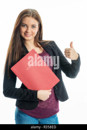 Junges Mädchen mit Bewerbungsmappe Stockfoto