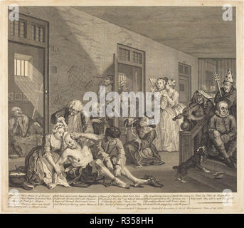 Der Rake's Progress: pl.8. Stand: 1735. Medium: Radierung und Gravur. Museum: Nationalgalerie, Washington DC. Autor: William Hogarth. Stockfoto