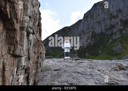 Norwegen, Lofoten, Andenes, Børhella, Leuchtturm, Fyr, Skrinet, Fyrlykt, Børvågen, Andøya, Leuchtfeuer, Position, Fahrwasser, Untiefe, Küste, Insel Stockfoto