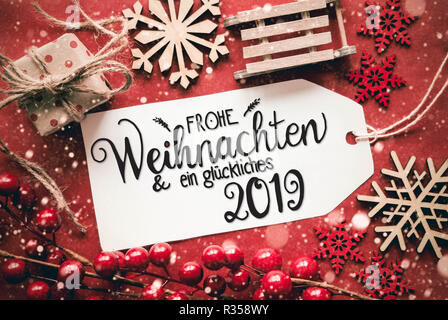 Flach, Rot Dekoration, Kalligraphie Glueckliches 2019 bedeutet Glücklich 2019 Stockfoto