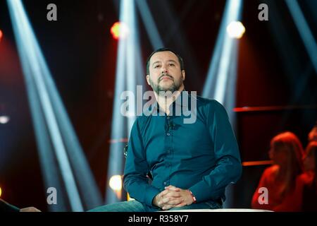 Der stellvertretende Ministerpräsident und Minister des Innern Matteo Salvini während der Talkshow "Nemo, leihen, escluso" in Rom, Italien, 16.November 2018 Phot Stockfoto