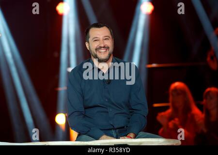 Der stellvertretende Ministerpräsident und Minister des Innern Matteo Salvini während der Talkshow "Nemo, leihen, escluso" in Rom, Italien, 16.November 2018 Phot Stockfoto