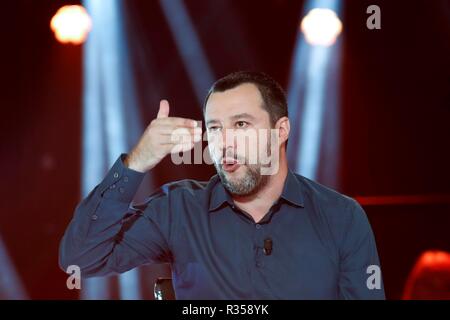 Der stellvertretende Ministerpräsident und Minister des Innern Matteo Salvini während der Talkshow "Nemo, leihen, escluso" in Rom, Italien, 16.November 2018 Phot Stockfoto