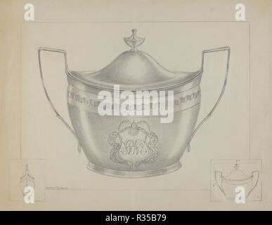 Silber Zuckerdose mit Deckel. Stand: 1936. Maße: gesamt: 23,2 x 29,8 cm (9 1/8 x 11 3/4 in.). Medium: Graphit auf Papier. Museum: Nationalgalerie, Washington DC. Autor: Hester Duany. Stockfoto