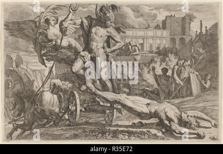 Achilles ziehen den Körper von Hector. Medium: Radierung. Museum: Nationalgalerie, Washington DC. Autor: Pietro Testa. Stockfoto