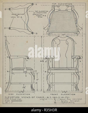 Stuhl. Stand: 1935/1942. Maße: gesamt: 27,7 x 22,8 cm (10 7/8 x 9 in.) Original IAD Objekt: 42 1/2' hoch. Medium: Feder und Tinte, Graphit und einige Zuspitzung auf Papier. Museum: Nationalgalerie, Washington DC. Autor: Francis Law Durand. Stockfoto