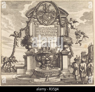 Titel der Seite. Stand: 1681. Medium: Radierung. Museum: Nationalgalerie, Washington DC. Autor: Melchior Küsel nach Johann Wilhelm Baur. Stockfoto