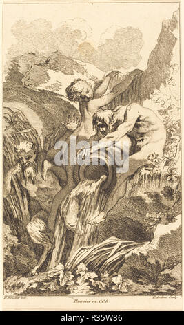 Satyr, Nymphe und Fluss Gott. Vom: in oder nach 1736. Abmessungen: Blatt (an der Platte mark getrimmt): 25,5 x 15 cm (10 1/8 x 5 7/8 in.). Medium: Radierung. Museum: Nationalgalerie, Washington DC. Autor: Pierre-Alexandre Aveline nach François Boucher. Stockfoto