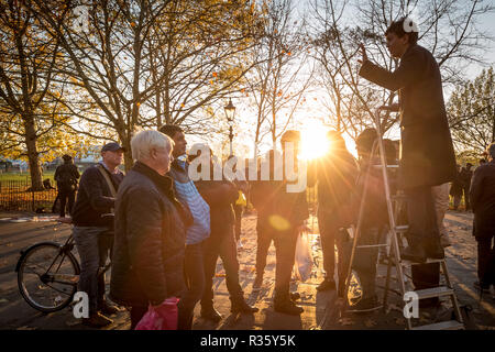 Speakers' Corner, das öffentliche Sprechen nord-östlichen Ecke des Hyde Park. Stockfoto