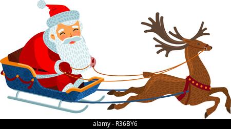 Santa Claus ist Reiten in einem Pferdeschlitten. Weihnachten Konzept. Cartoon Vector Illustration Stock Vektor