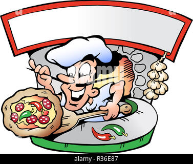 Handgezeichnete Vektor-Illustration eines italienischen Pizza-Haus Stockfoto