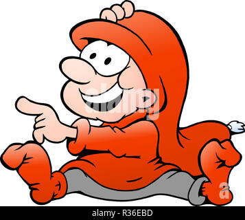 Handgezeichnete Vektor-Illustration eines glücklichen Elf zeigen Stockfoto