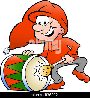 Handgezeichnete Vektor-Illustration eines Elfen spielen Weihnachten Trommel Stockfoto