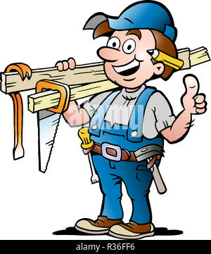 Handgezeichnete Vektor-Illustration eine gerne Schreiner Handwerker Stockfoto