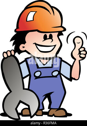 Handgezeichneten Vector Illustration eines Glücklich, Mechaniker oder Handwerker Stockfoto
