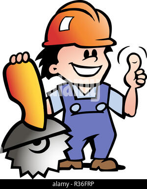 Handgezeichneten Vector Illustration eines Glücklich, Mechaniker oder Handwerker Stockfoto