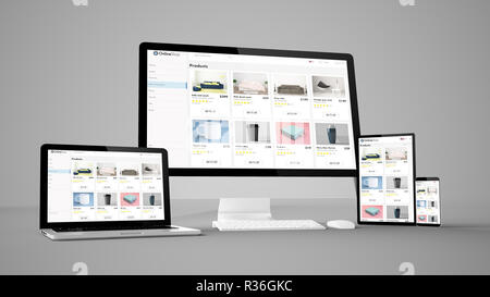 E-shop Website isoliert gadget Geräte 3D-Rendering Stockfoto